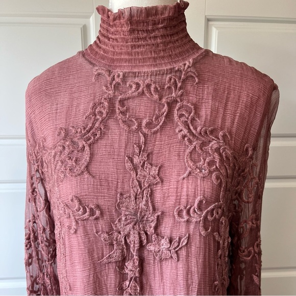 Soft Surroundings Lace Mini Dress High Neck Long Sleeve Romantic Party Evening M - Picture 2 of 9